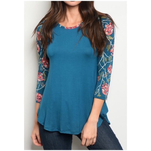 🌺 Teal Floral Top - Picture 3 of 4
